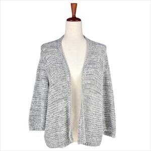 EILEEN FISHER Open Knit Cotton-Nylon Light Gray Open Front Cardigan Size L